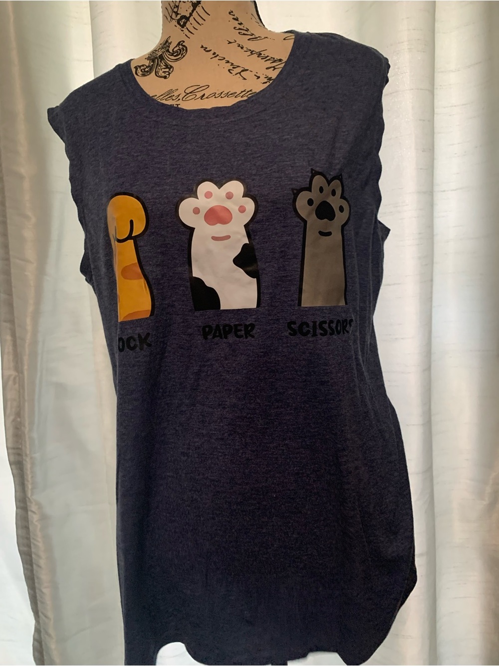 Dog Paw Rock-Paper-Scissors Sleeveless Tee - Navy